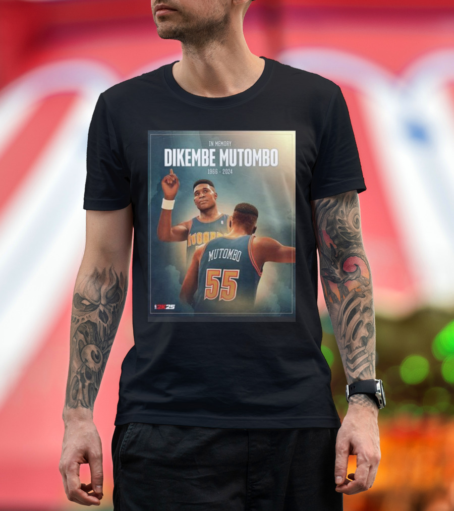 In Memory Dikembe Mutombo 1966-2024 NBA 2K25 Cover Tribute Nuggets 55 T-Shirt