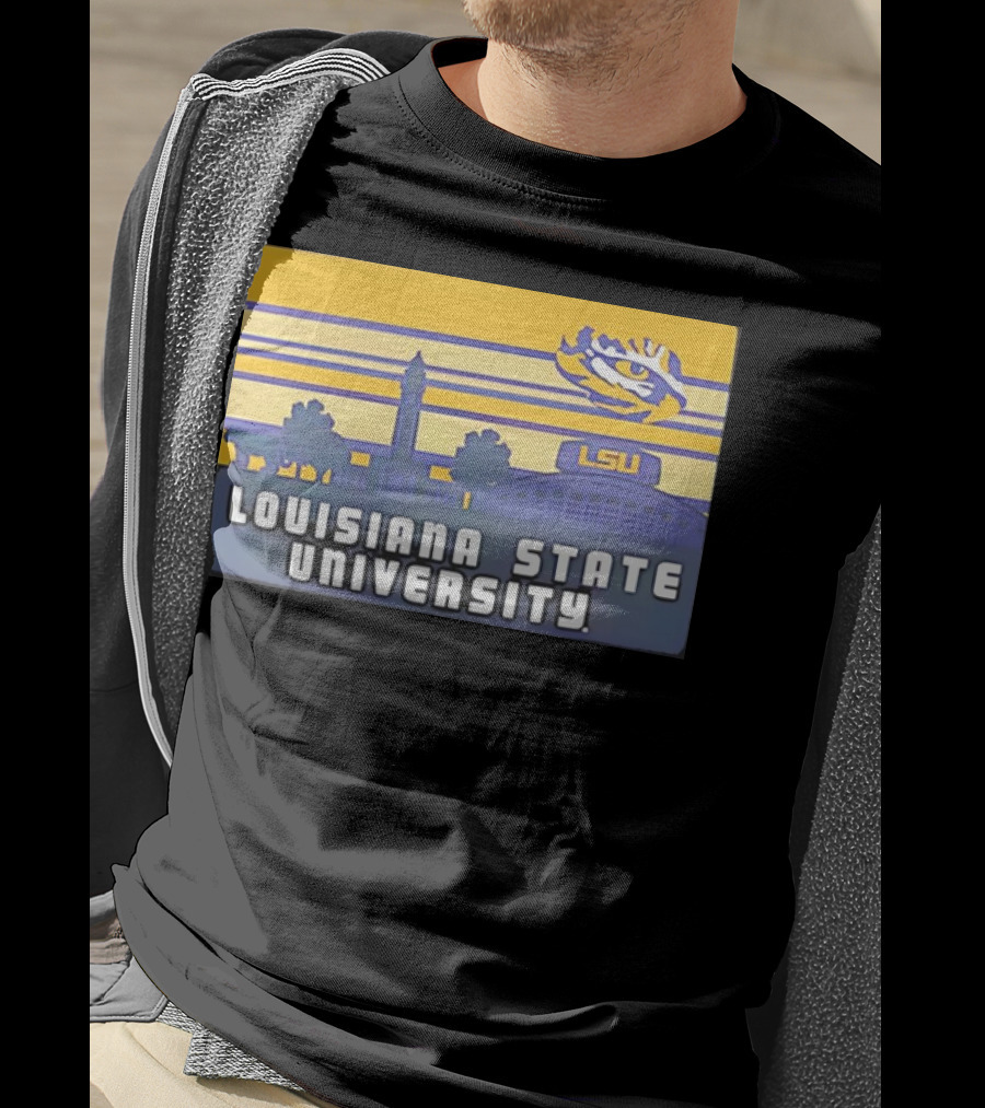 Louisiana State University Campus Skyline Retro LSU Tigers T-Shirt