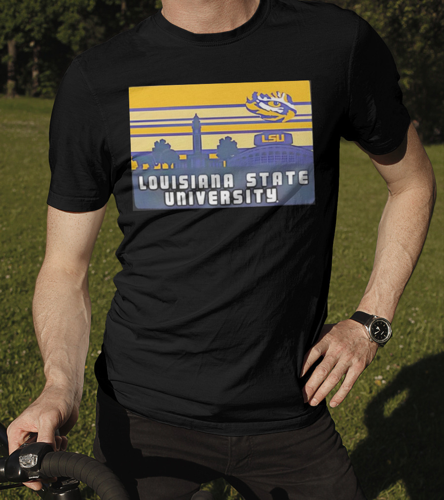 Louisiana State University Campus Skyline Retro LSU Tigers T-Shirt