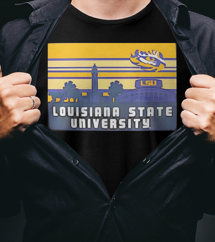 Louisiana State University Campus Skyline Retro LSU Tigers T-Shirt