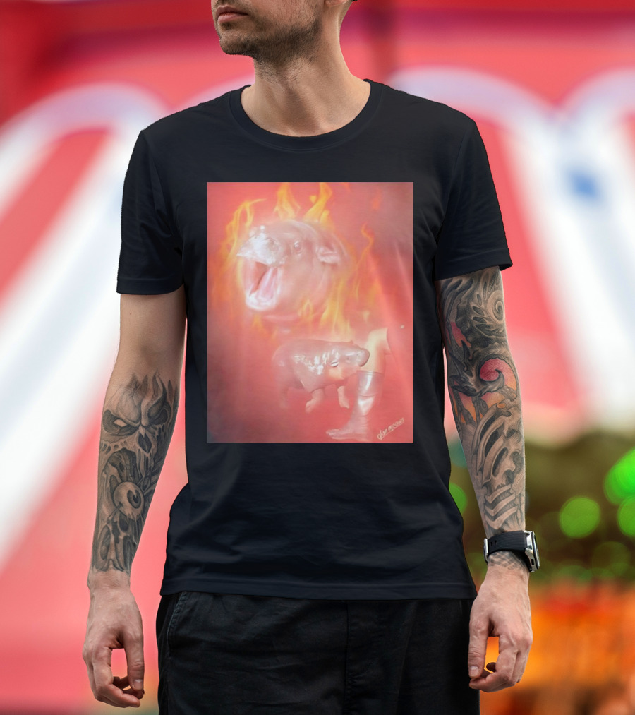 Moo Deng Baby Hippo Cute Mood Fiery Fantasy by Alex Griendling T-Shirt