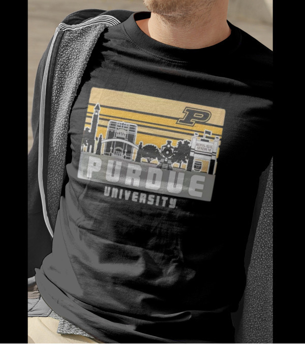 Purdue Boilermakers University Ross-Ade Stadium Campus Skyline Retro T-Shirt