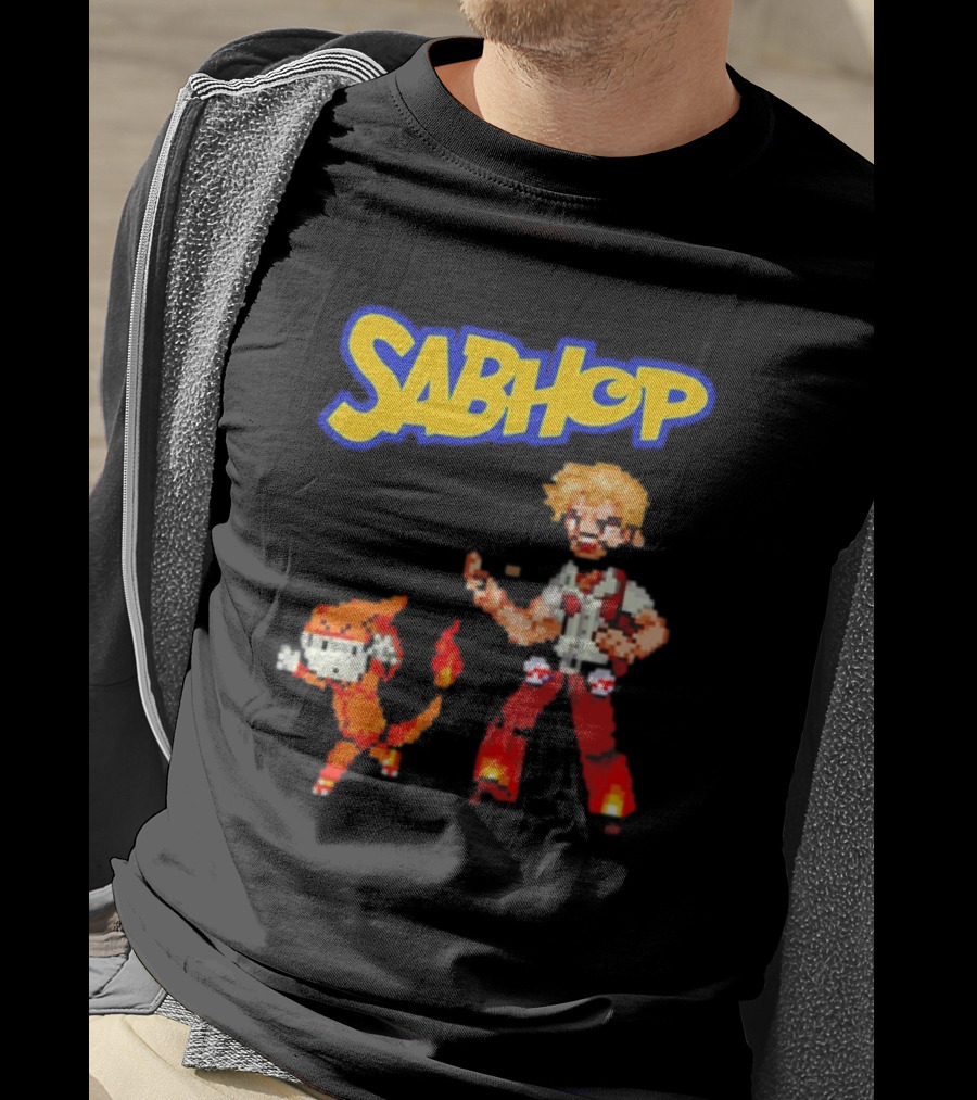 Sabhop Pixel Art Pokemon Trainer With Fire Creature T-Shirt