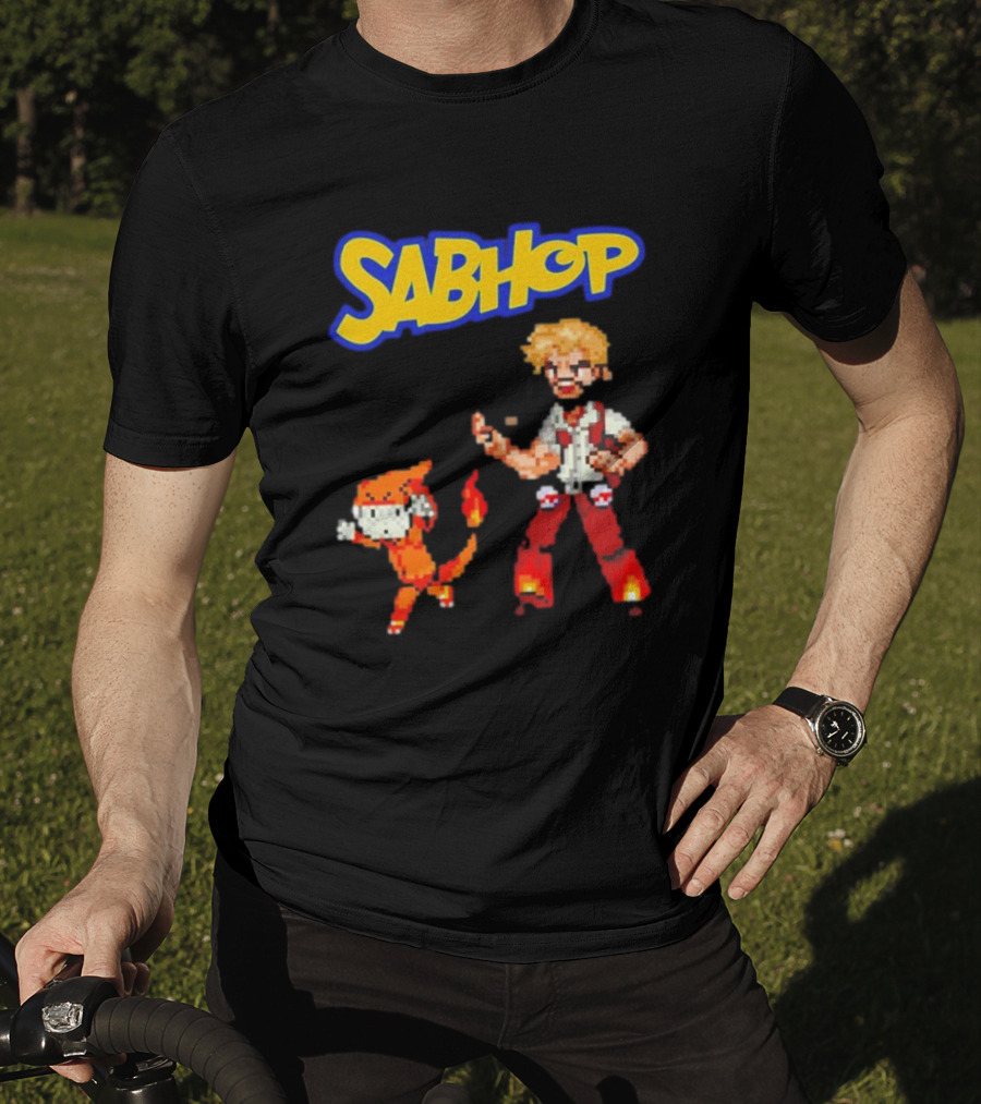 Sabhop Pixel Art Pokemon Trainer With Fire Creature T-Shirt