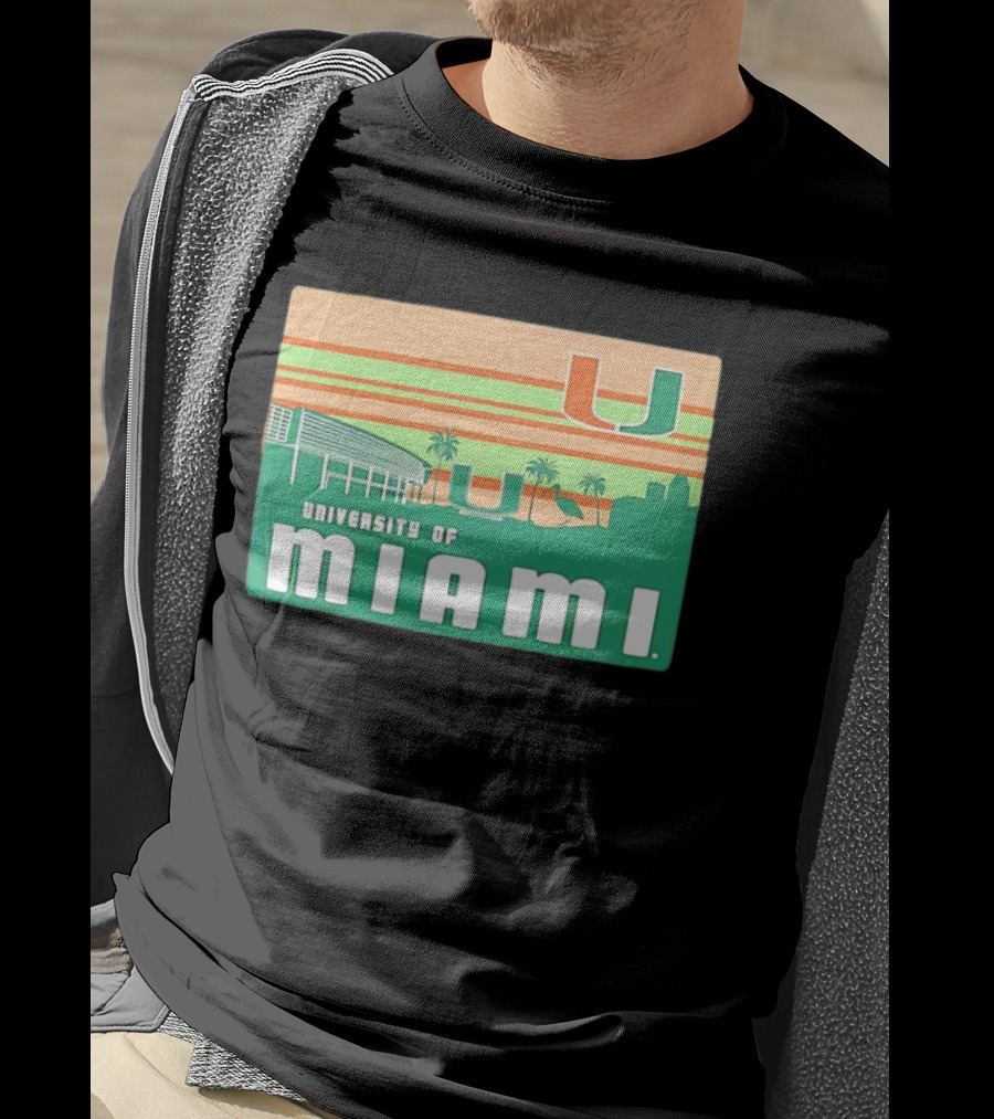 University Of Miami Hurricanes Retro Campus Skyline Palm Trees T-Shirt
