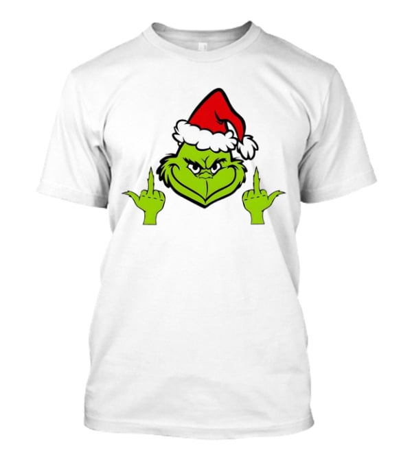 Grinch Middle Finger Funny Grinchmas Santa Claus Iconic Holiday Humor T-Shirt