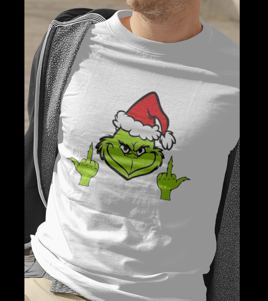Grinch Middle Finger Funny Grinchmas Santa Claus Iconic Holiday Humor T-Shirt