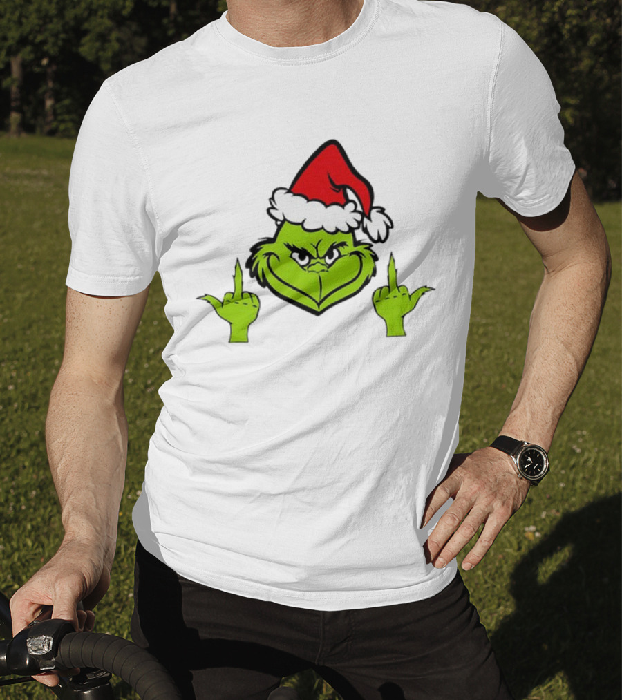 Grinch Middle Finger Funny Grinchmas Santa Claus Iconic Holiday Humor T-Shirt