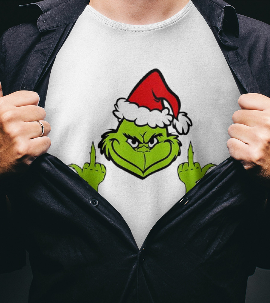 Grinch Middle Finger Funny Grinchmas Santa Claus Iconic Holiday Humor T-Shirt