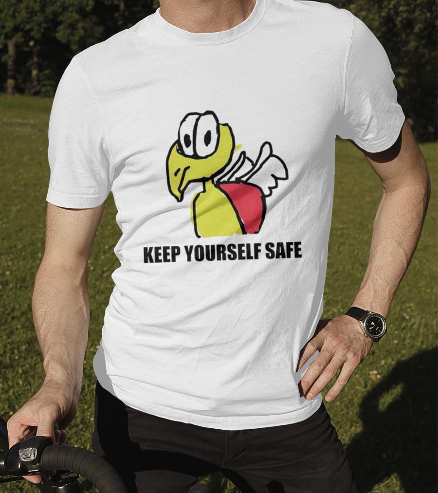 Keep Yourself Safe Bird With White Wings And Red Patch T-Shirt