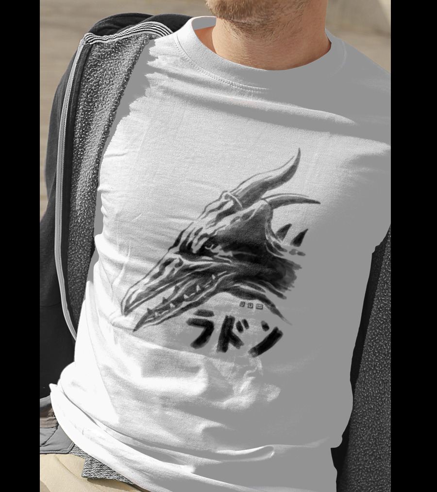 Waterbrushed Flyer Kaiju Rodan Dragon Kanji T-Shirt