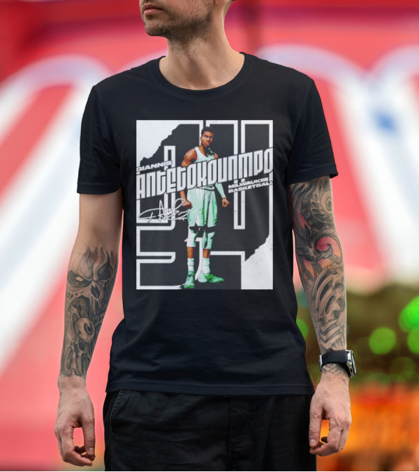 Premium T-Shirt: Giannis Antetokounmpo Milwaukee Basketball Signature Stare T-Shirt Giannis Antetokounmpo Milwaukee Basketball Signature Stare T-Shirt