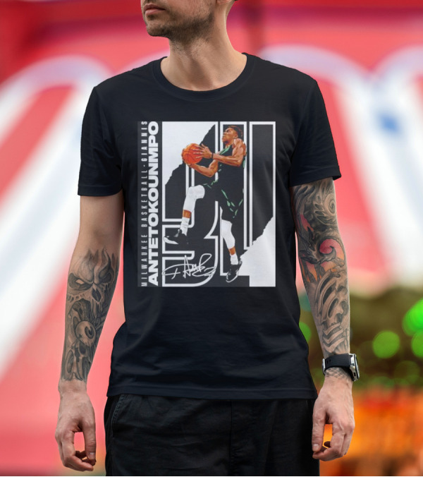 Premium T-Shirt: Milwaukee Basketball Giannis Antetokounmpo 34 Signature Dunk T-Shirt Milwaukee Basketball Giannis Antetokounmpo 34 Signature Dunk T-Shirt