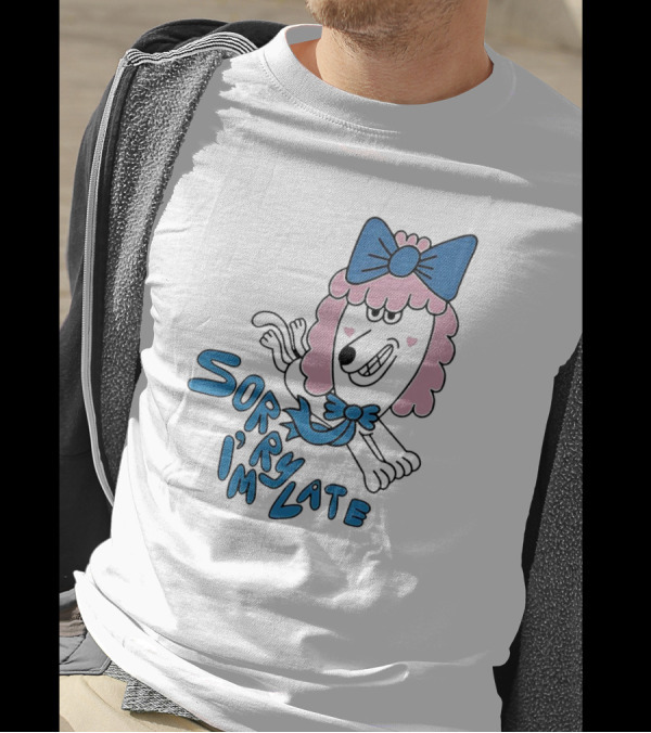 Lazy Oaf Sorry I’m Late Poodle With Pink And Blue Bow T-Shirt