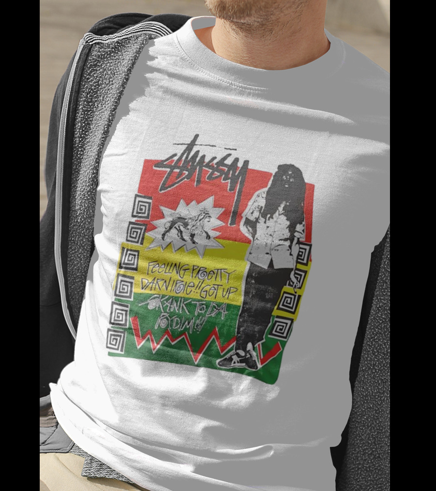 Stussy Bob Marley Feeling Pretty Darn Irie Get Up Skank To Da Riddim T-Shirt