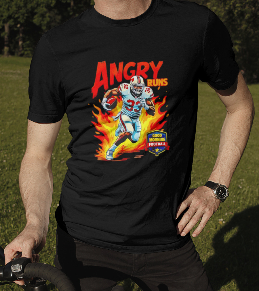 Angry Runs Good Morning Football Flaming Football Player 26 T-Shirt