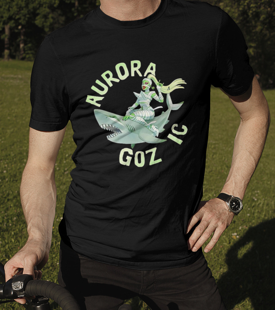 Aurora Gozmic Cartoon Mummy Riding Shark T-Shirt