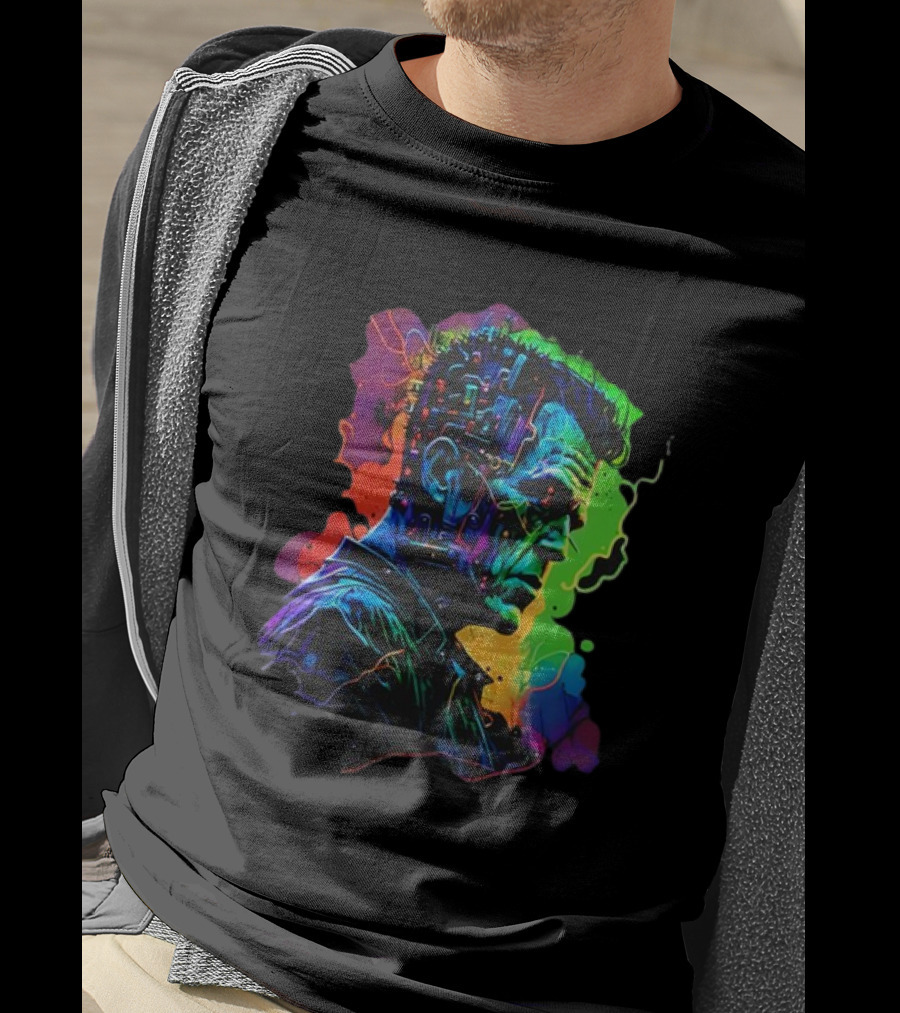 Cyberpunk Frankenstein Neon Circuit Profile T-Shirt