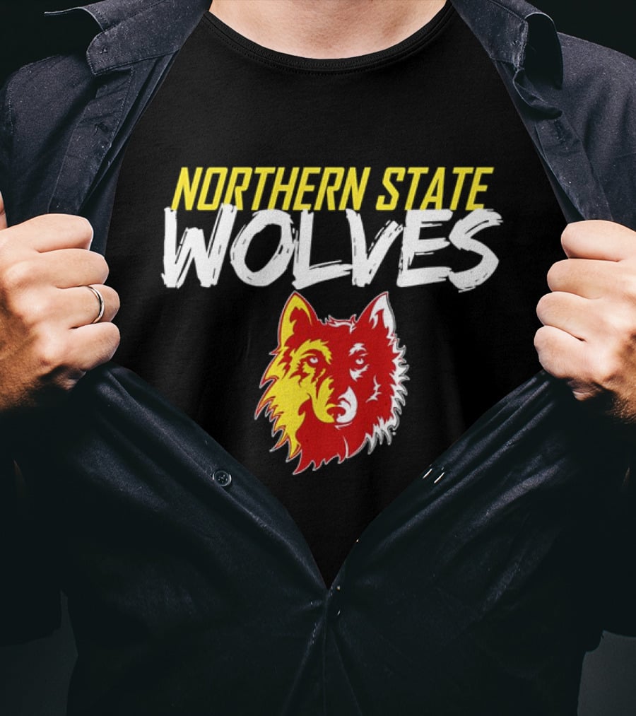 Northern State Wolves Yellow And Red Graffiti Wolf Face T-Shirt