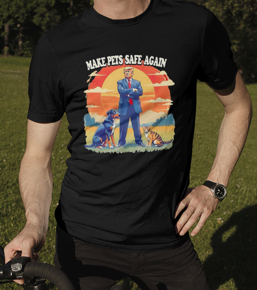 Make Pets Safe Again Dog Cat Sunset Scene T-Shirt