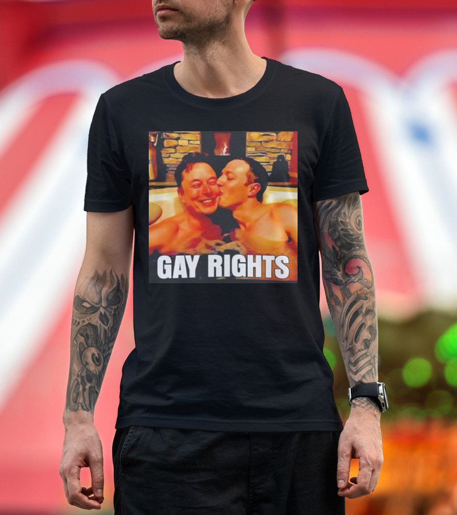 GAY RIGHTS Elon Musk Mark Zuckerberg Kissing Hot Tub Fireplace T-Shirt