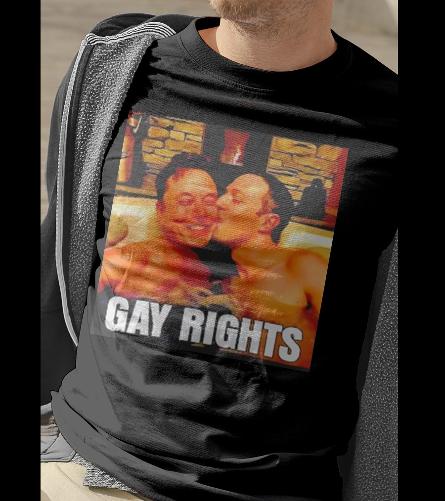 GAY RIGHTS Elon Musk Mark Zuckerberg Kissing Hot Tub Fireplace T-Shirt