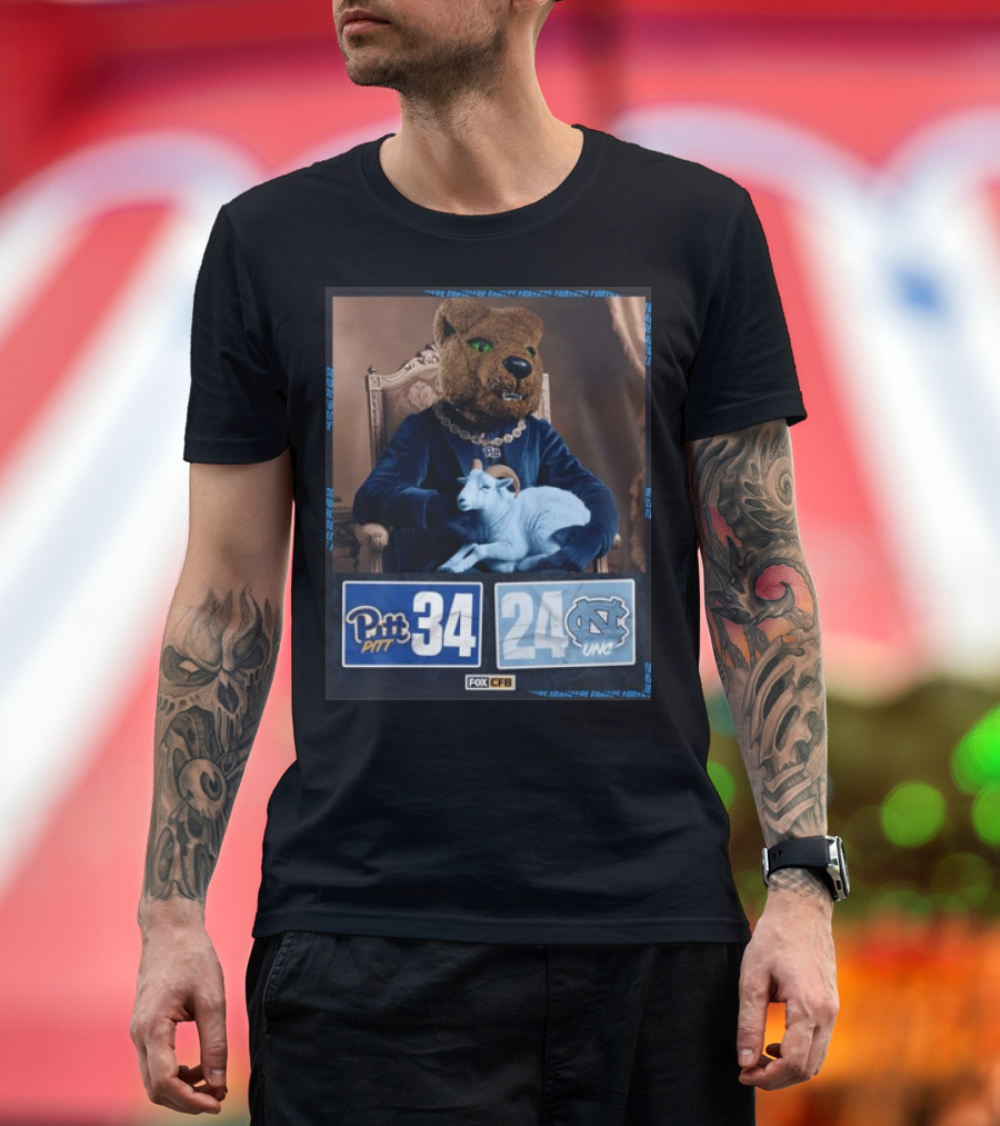 Pitt 34 24 UNC Football 2024 Game Final Score Victory Fox CFB T-Shirt