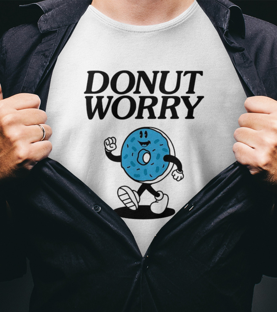 DONUT WORRY Smiley Face Walking Doughnut Character T-Shirt