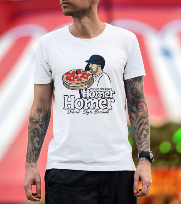 Premium T-Shirt: Parker Meadows Homer Homer Detroit-Style Baseball Pizza T-Shirt Parker Meadows Homer Homer Detroit-Style Baseball Pizza T-Shirt