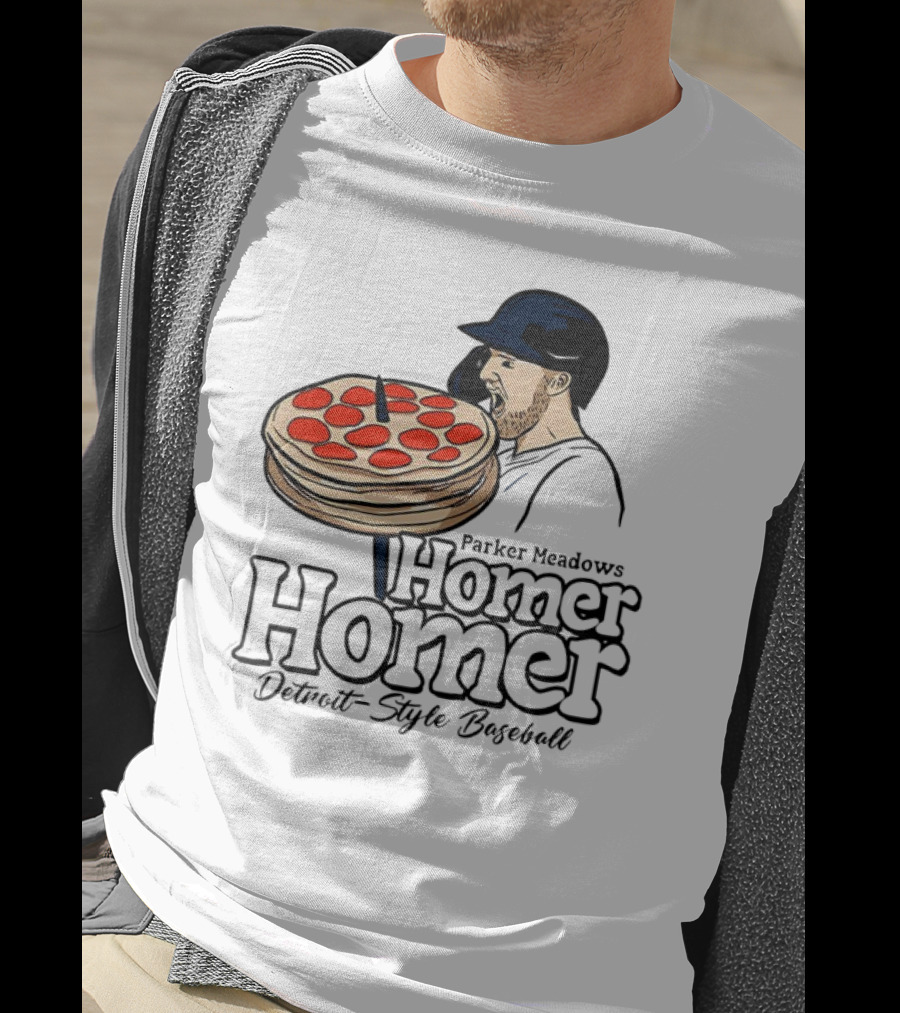 Parker Meadows Homer Homer Detroit-Style Baseball Pizza T-Shirt