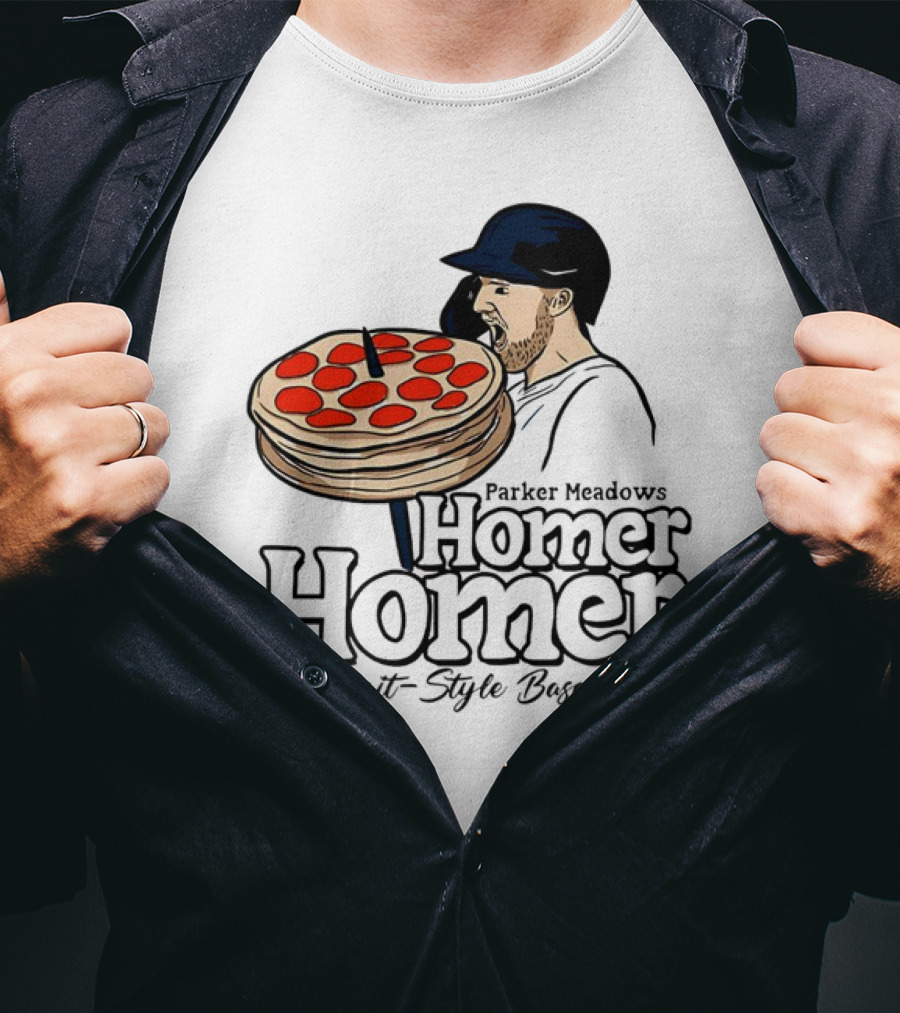 Parker Meadows Homer Homer Detroit-Style Baseball Pizza T-Shirt