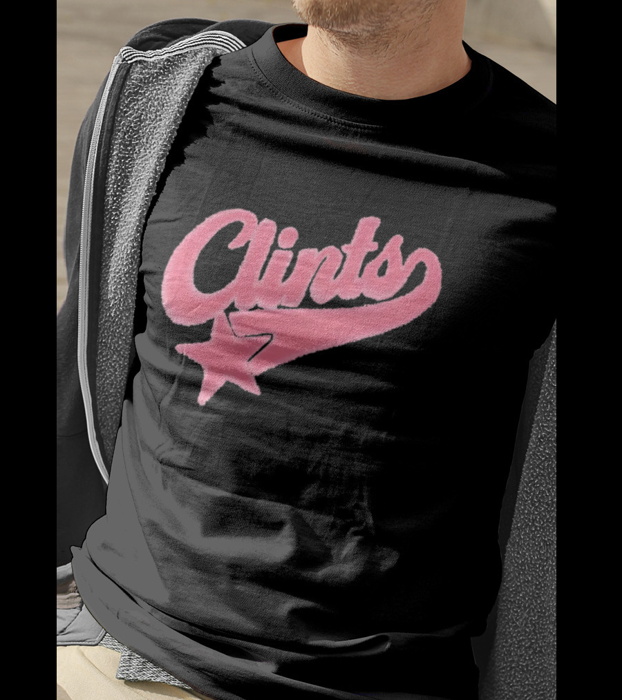 Clints Pink Fuzzy Star Script T-Shirt