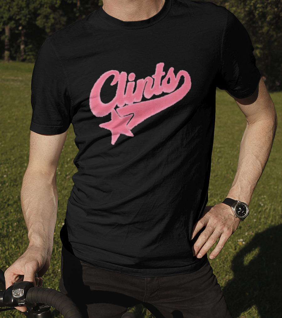 Clints Pink Fuzzy Star Script T-Shirt