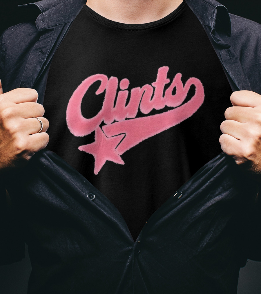 Clints Pink Fuzzy Star Script T-Shirt