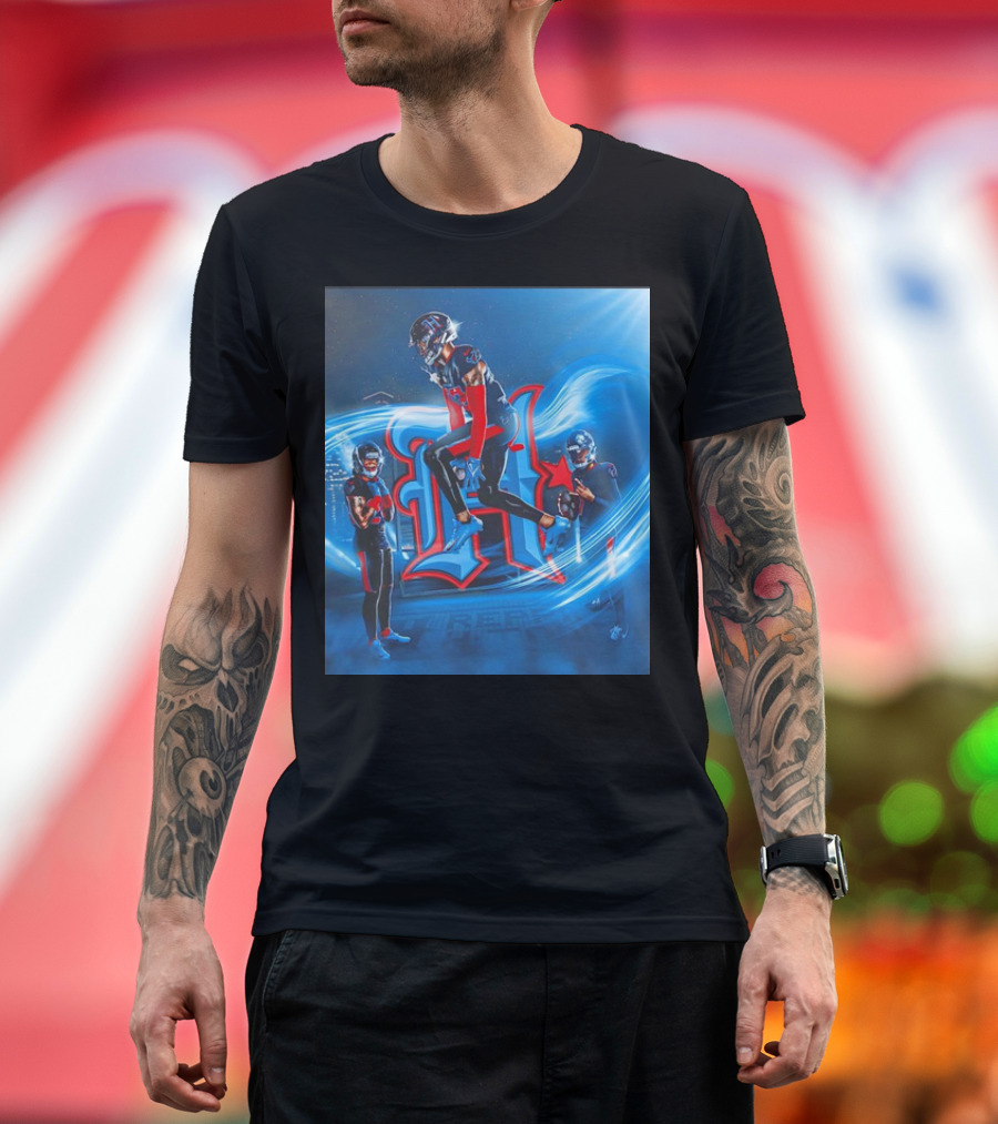 Houston Texans Tippin' H Logo with Football Players in Dynamic Action T-Shirt