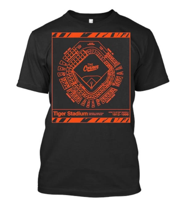 The Corner Tiger Stadium Detroit Baseball 1912-1999 Map T-Shirt