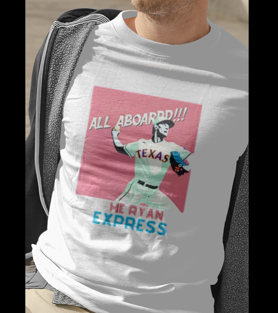 All Aboard Texas Rangers Ryan Express MLB Nolan Ryan Fanatic T-Shirt