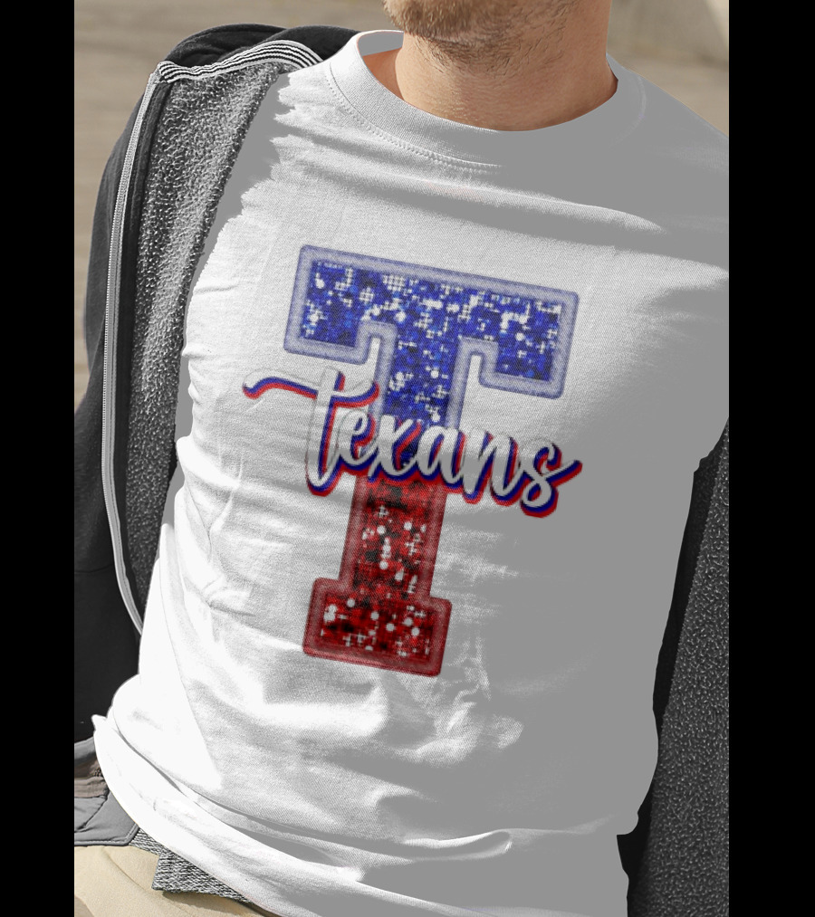 Texans Glitter Football T Red Blue T-Shirt