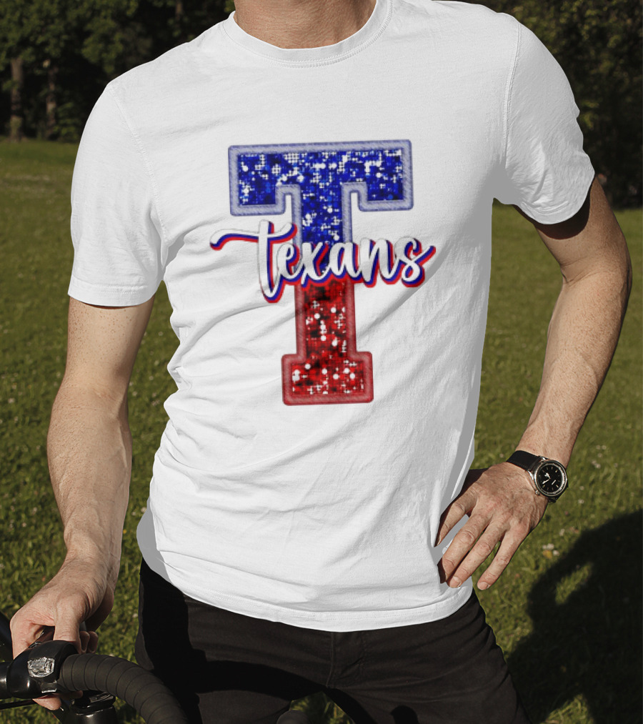 Texans Glitter Football T Red Blue T-Shirt
