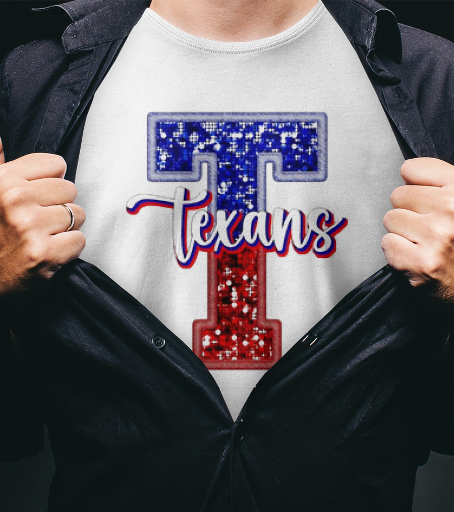 Texans Glitter Football T Red Blue T-Shirt