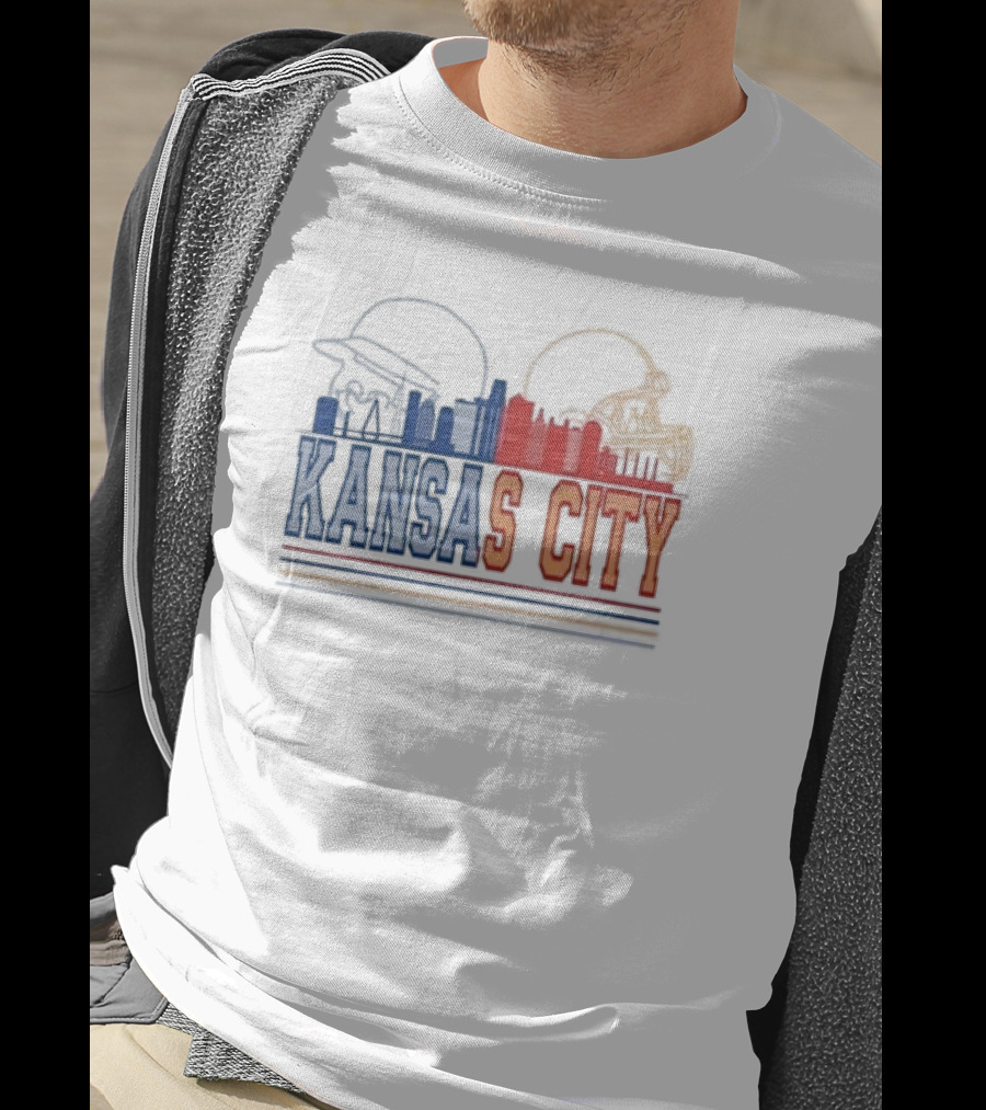 Kansas City Skyline Featuring Kansas City Chiefs Royals Helmets T-Shirt