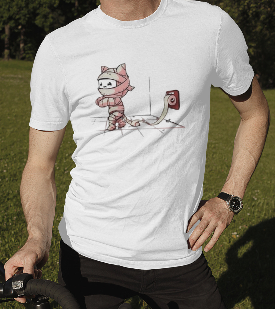 Mummy Cat Wrapped In Toilet Paper Playful Cute T-Shirt