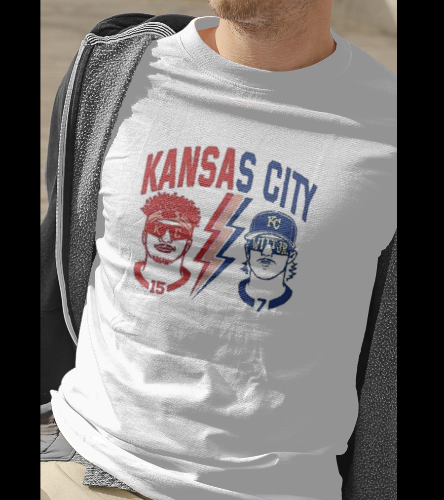 Kansas City Chiefs Patrick Mahomes 15 And Royals Bobby Witt Jr 7 T-Shirt
