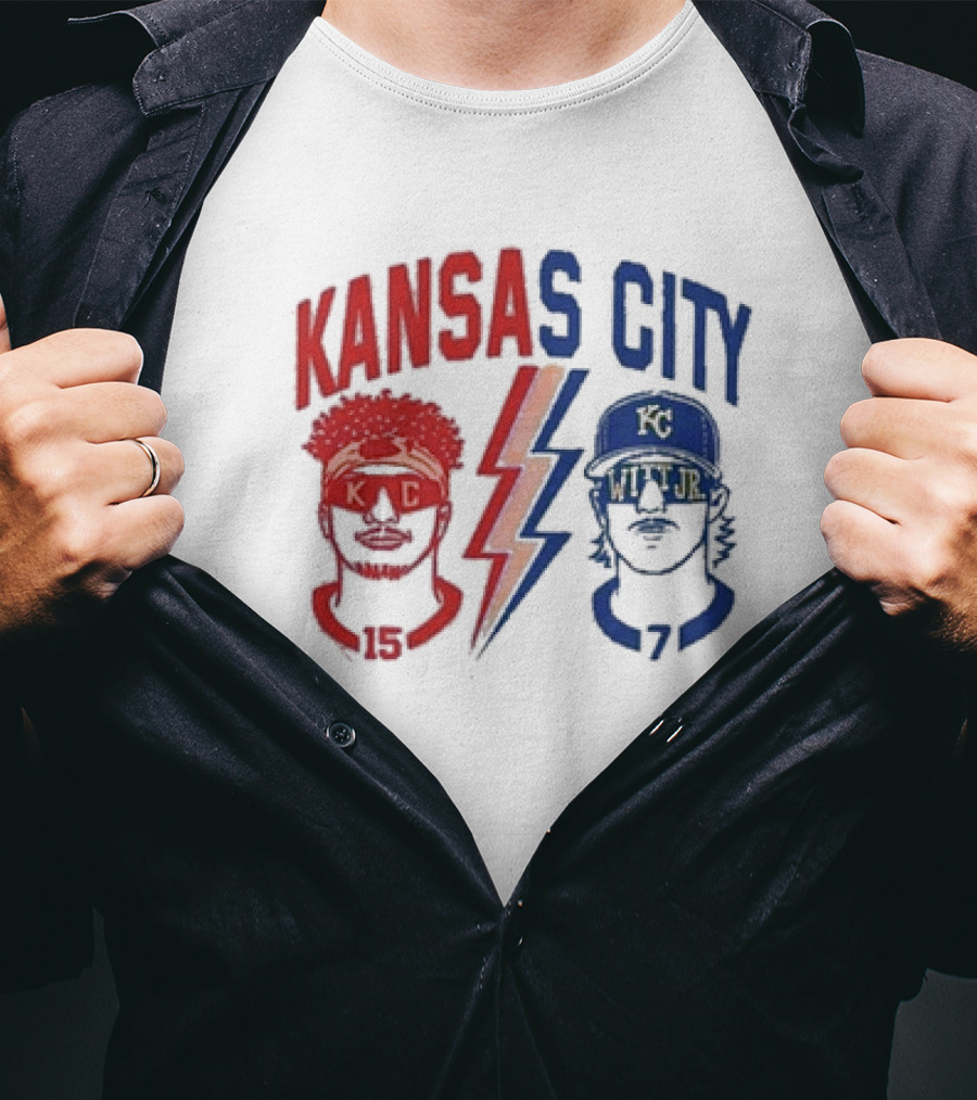Kansas City Chiefs Patrick Mahomes 15 And Royals Bobby Witt Jr 7 T-Shirt