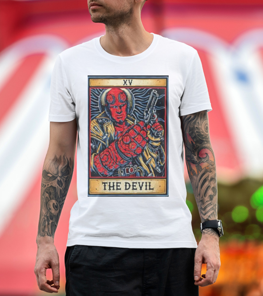XV The Devil Tarot Card Hellboy Gun T-Shirt