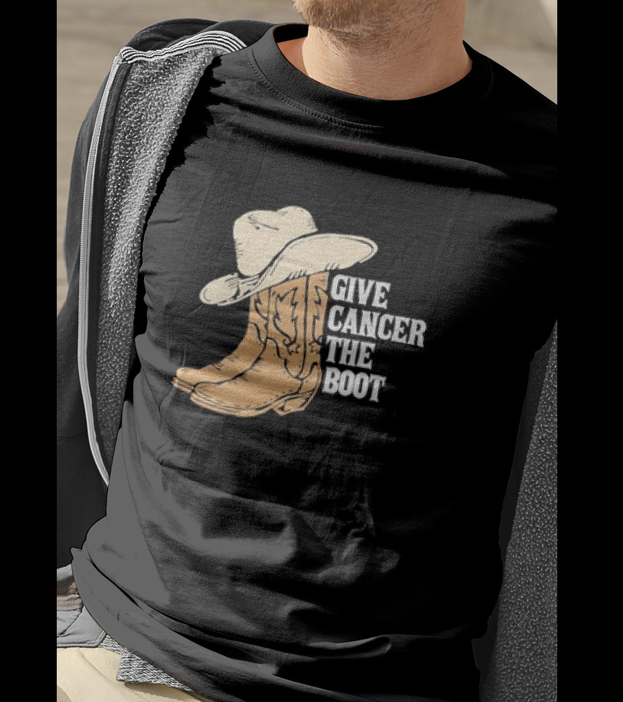 Give Cancer The Boot Retro Cowboy Hat And Boots T-Shirt