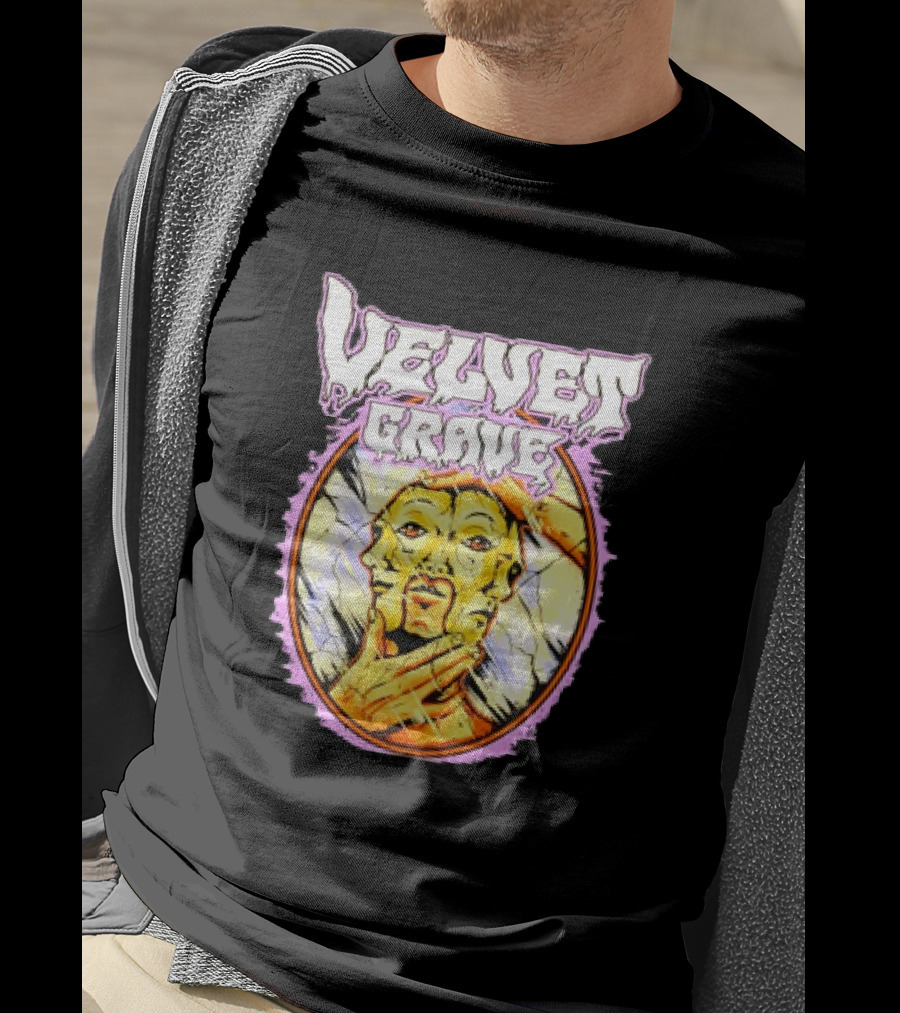 Velvet Grave Horror Retro Surreal Multi-Faced Mask T-Shirt