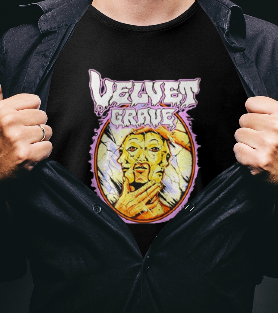 Velvet Grave Horror Retro Surreal Multi-Faced Mask T-Shirt