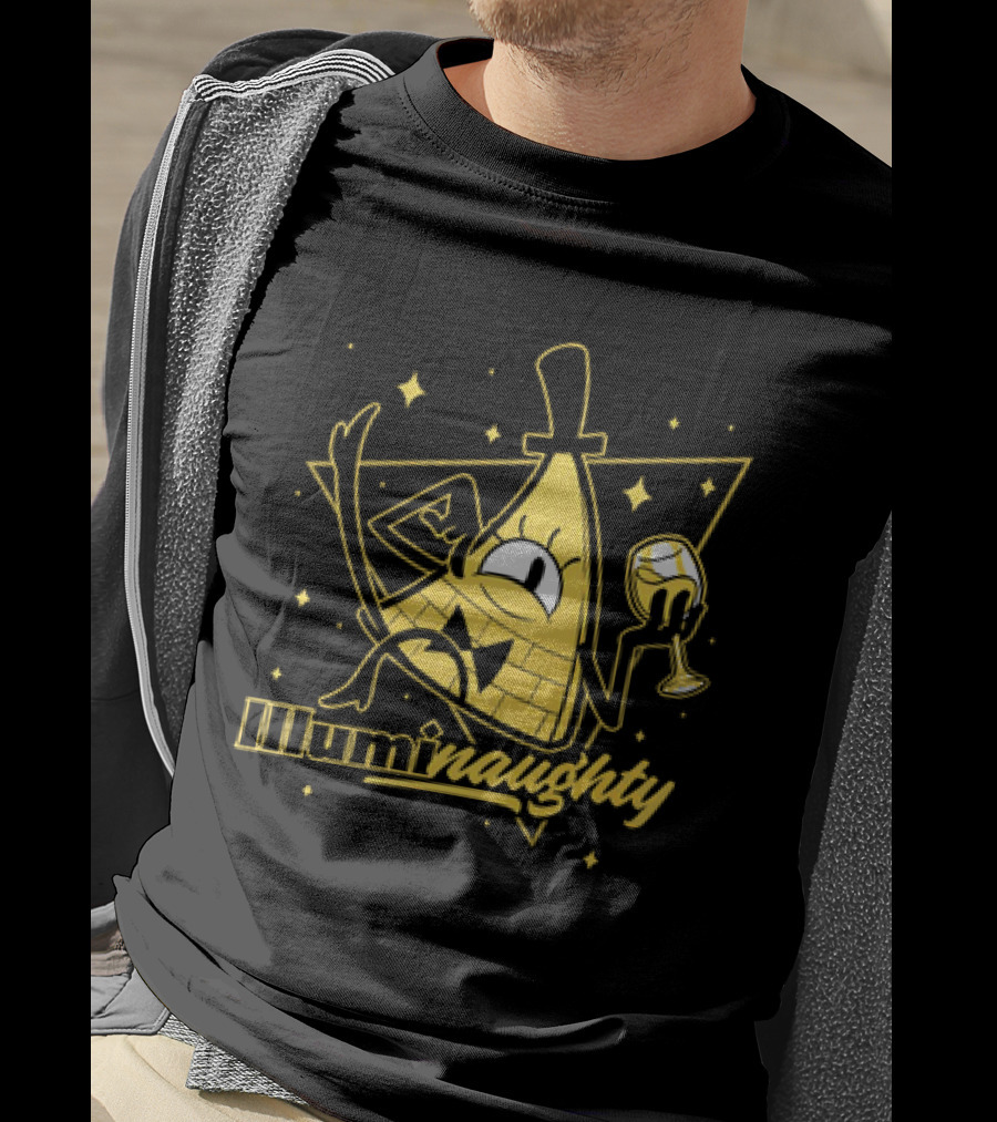 Illuminaughty Naughty Bill Cipher With Drink And Stars T-Shirt