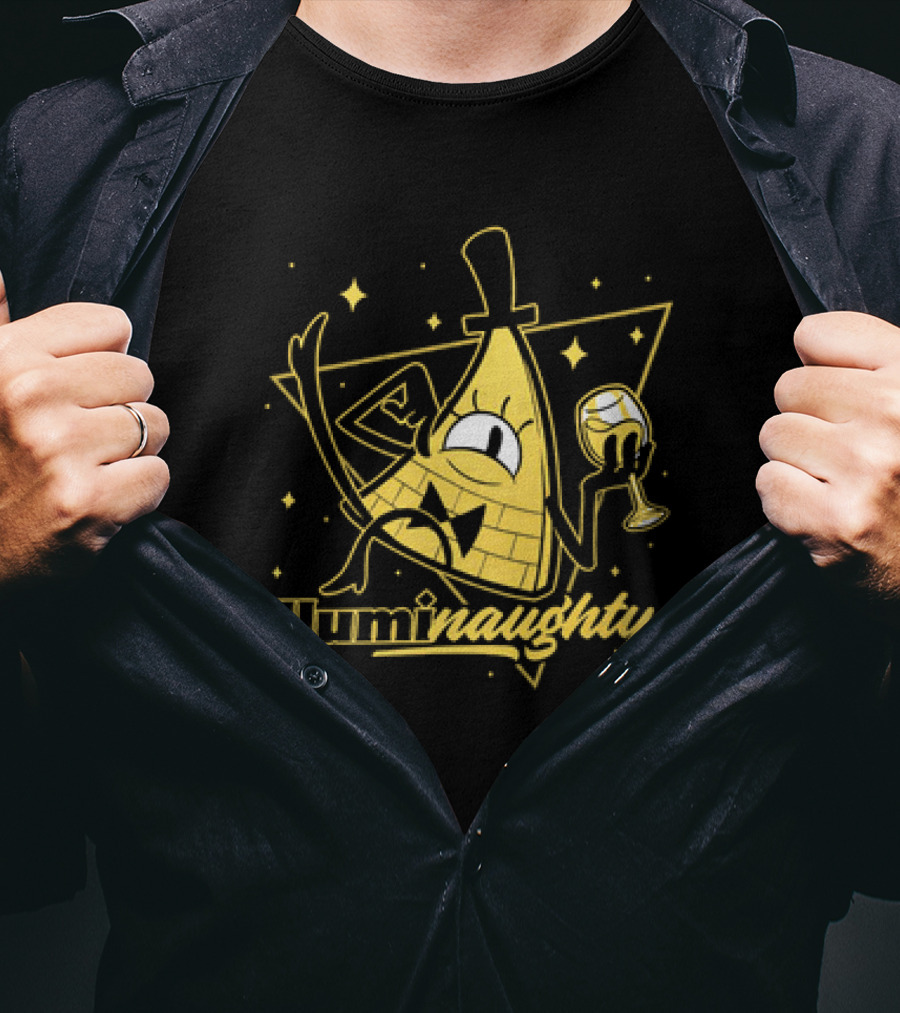 Illuminaughty Naughty Bill Cipher With Drink And Stars T-Shirt